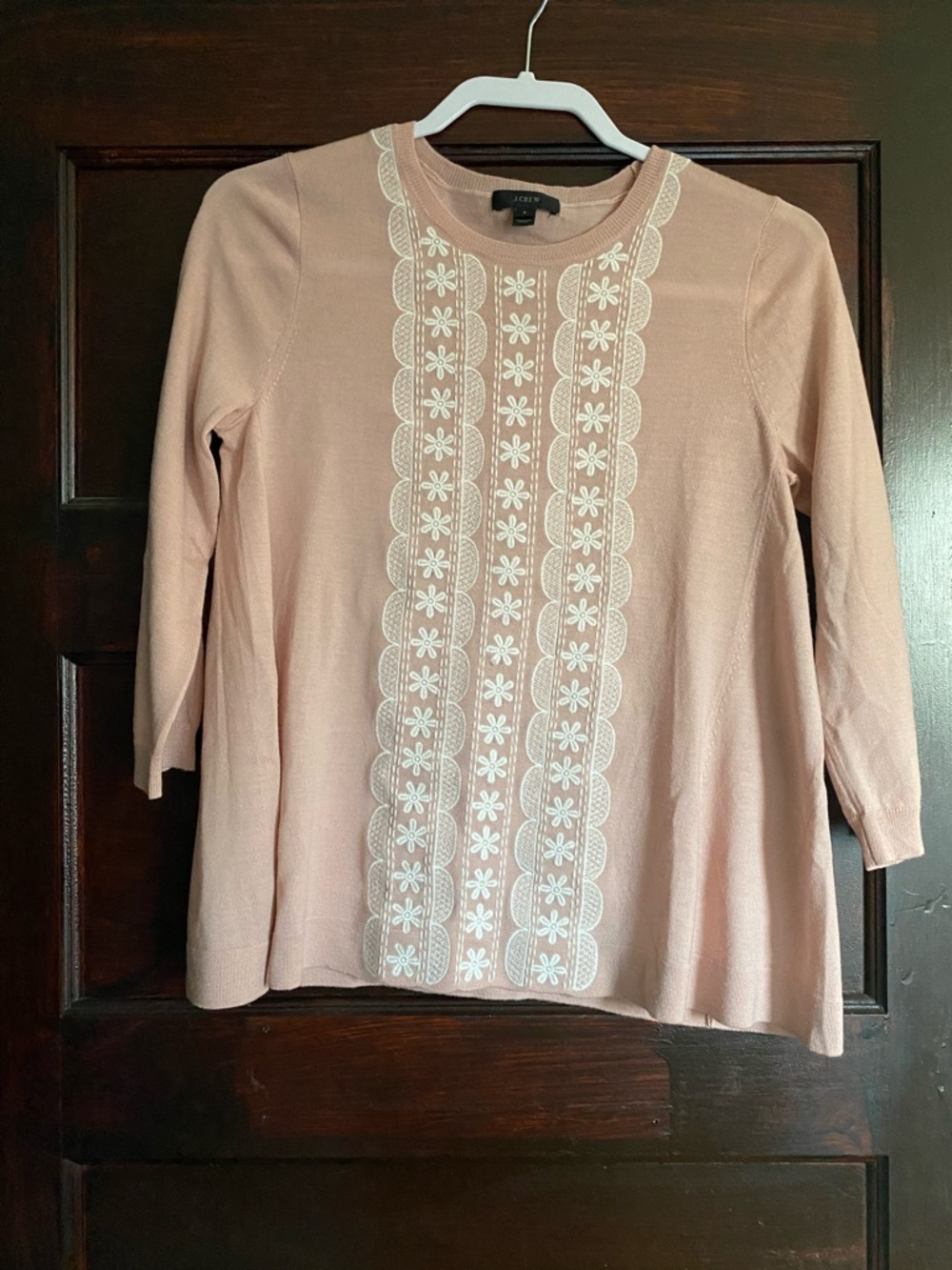 J. Crew 100% Merino Wool Embroidered Floral Sweater Pink Small